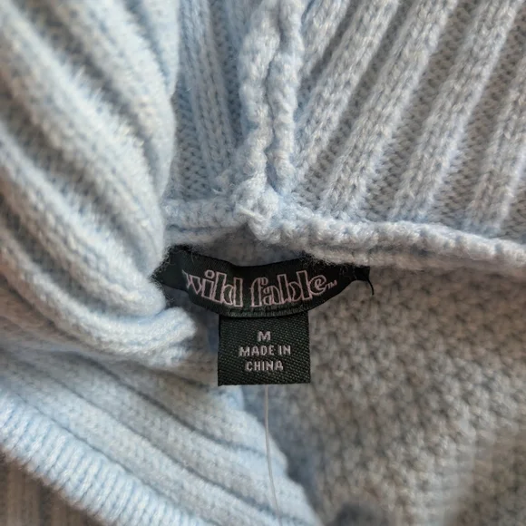NWT Wild Fable Light Blue Cable Knit Zip-Up Hooded Sweater Medium Baby Blue - Picture 8 of 9